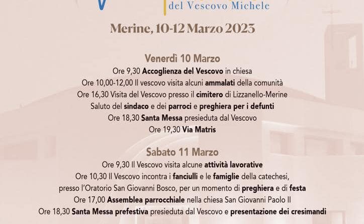 Da domani 10 Marzo fino a Domenica 12 Marzo, S.E. l'Arcivescovo Michele sarà in visita nella comunità di San Giovanni Pa