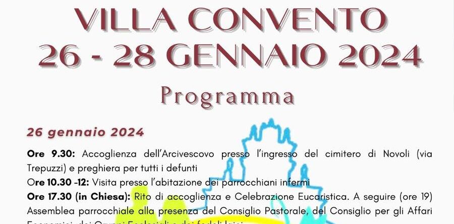 Ecco gli appuntamenti, a partire da domani, di S.E. Mons. Seccia nella comunità di Villa Convento